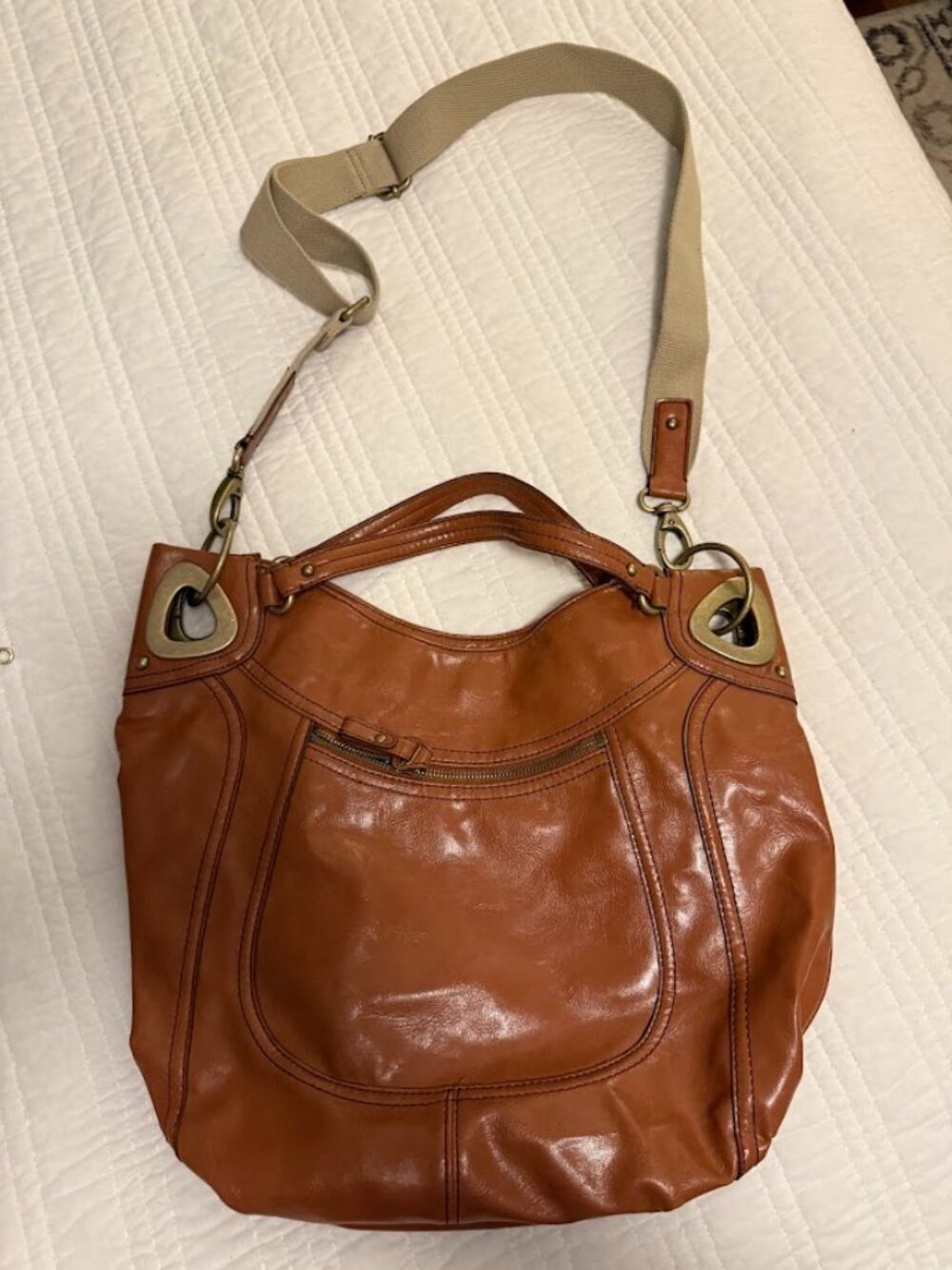 Vintage Nine West Brown Leather Handbag Shoulder Bag Heavy Metal Brown Satchel